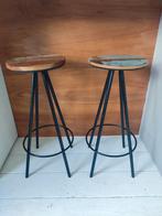 Set van 2 Houten Barkrukken Metalen Onderstel 73 cm, Huis en Inrichting, Barkrukken, Ophalen, Met voetsteun, 60 tot 90 cm, Zo goed als nieuw