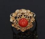 Bloedkoraal fraaie 14k gouden design dames ring klassiek, Verzenden, Goud, Ring, Met edelsteen