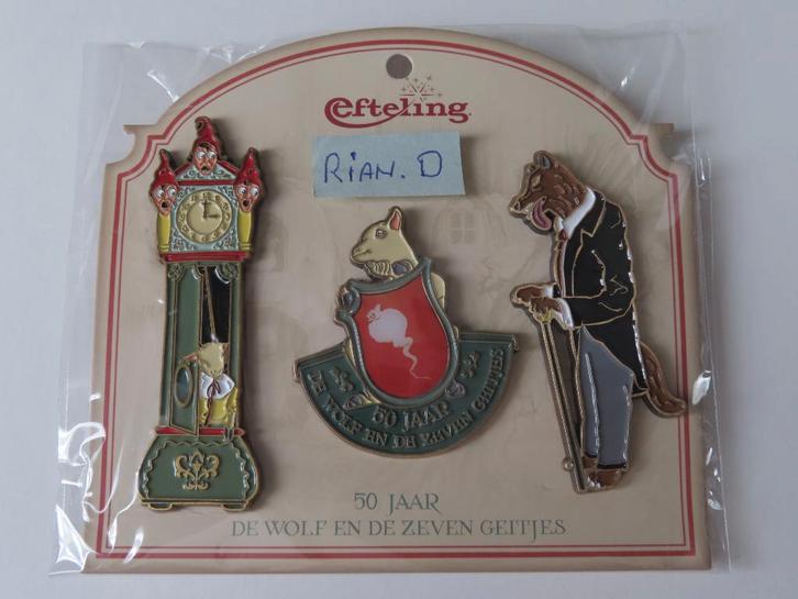 Efteling pin set Wolf en de 7 geitjes nieuw in verpakking., Verzamelen, Efteling, Nieuw, Button of Speldje, Ophalen