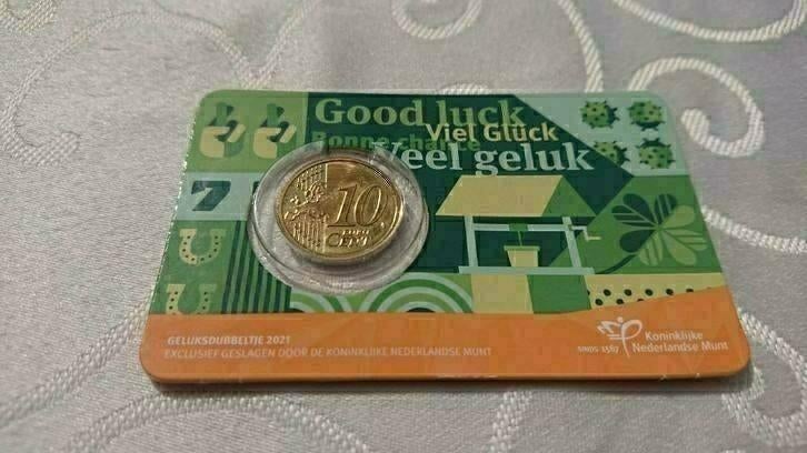 Geluksdubbeltje in coincard orginele editie cadeau 10 cent, Ophalen of Verzenden, Koningin Beatrix, 10 cent
