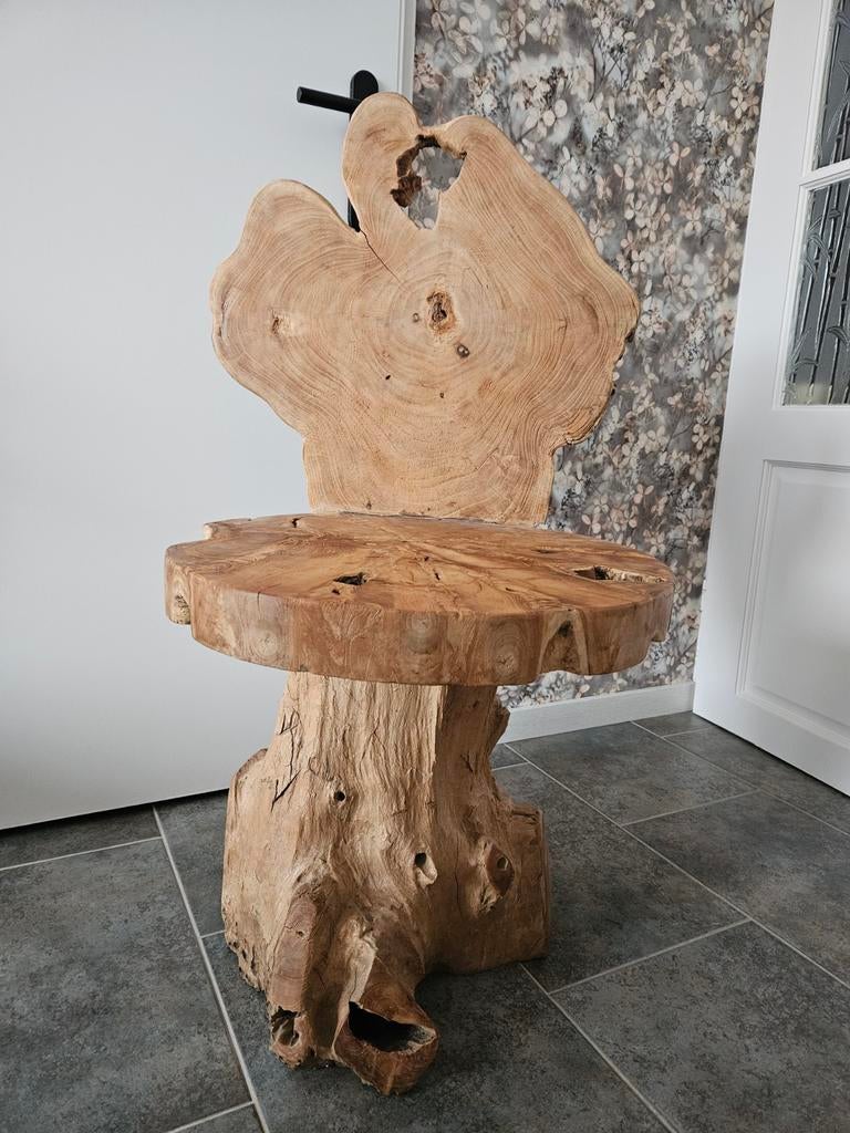 Unieke boomstam bijzettafel / kruk van teakhout/ tafel/stoel, Huis en Inrichting, Tafels | Sidetables, Rustiek, Natuurlijk, Organisch