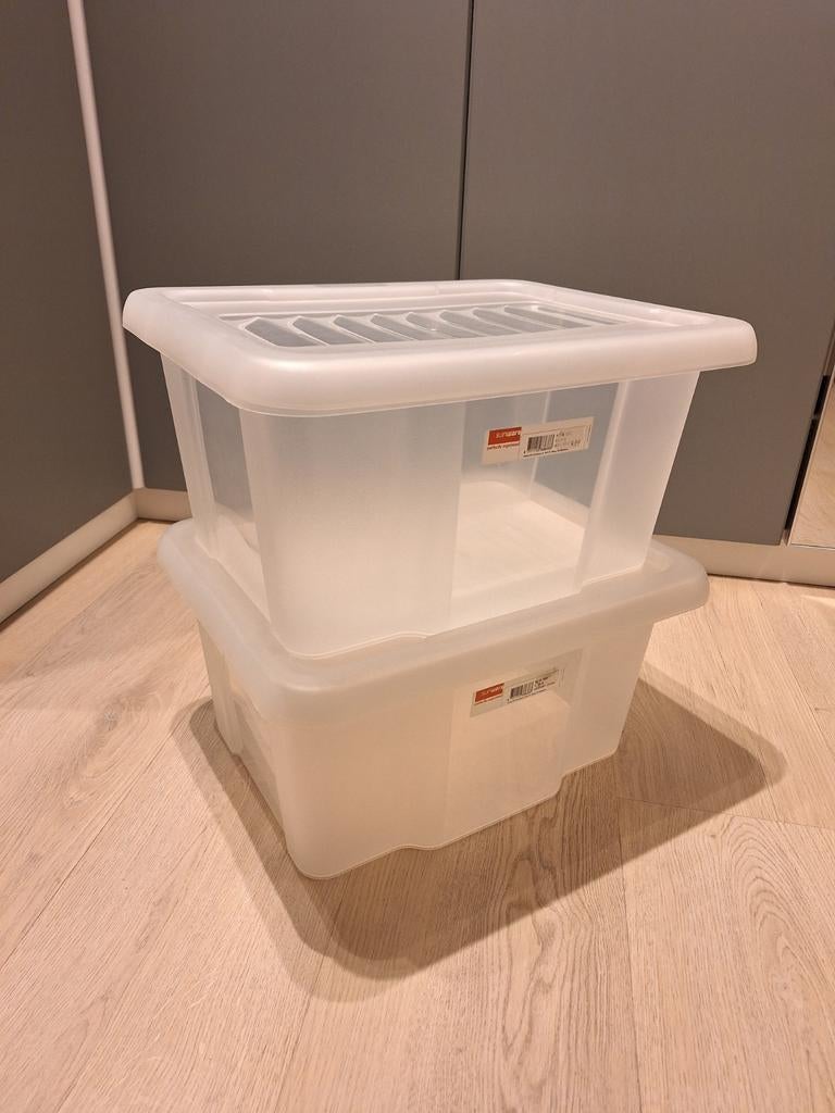 2 kunststof opbergdozen met deksel, Ophalen, Minder dan 50 cm, Zo goed als nieuw, Minder dan 50 cm