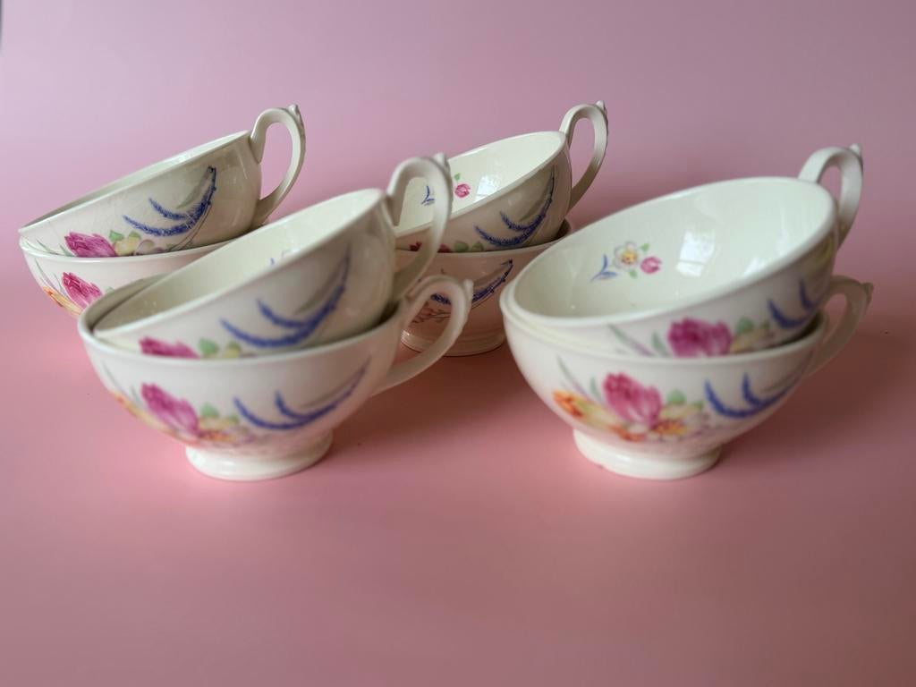 8x Vintage Mosa Maastricht kopjes met tulpendecor, Ophalen of Verzenden