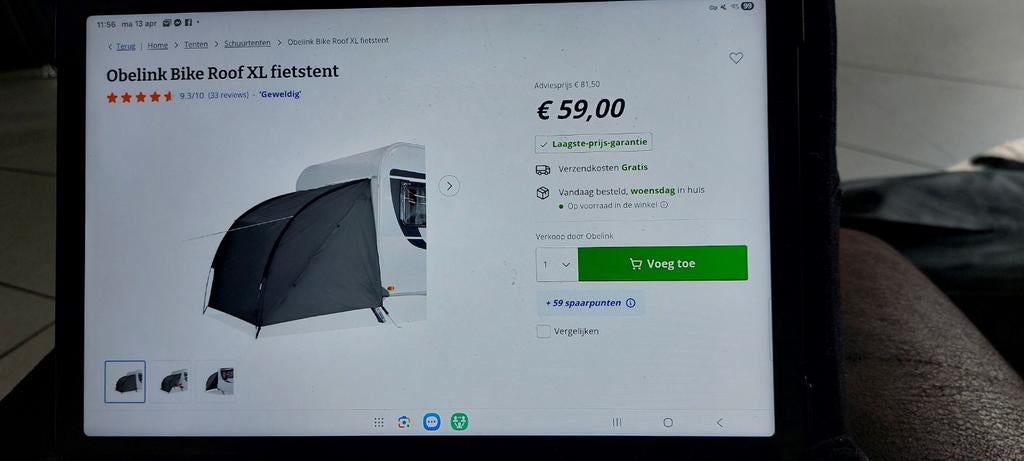 Obelink Bike Roof XL Fietstent voor Caravan, Caravans en Kamperen, Ophalen