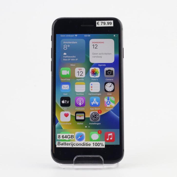 iPhone 8 64GB Zwart | Batt. 100%, Telecommunicatie, Mobiele telefoons | Apple iPhone, Zo goed als nieuw