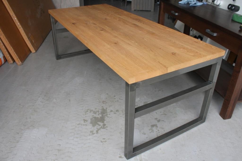 Gave eettafel tafel metaal & eikenhout industrieel 220x90, Huis en Inrichting, Tafels | Eettafels, Ophalen, 200 cm of meer, 50 tot 100 cm