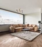 Hoekbank, goudbruin velvet, Ophalen, 250 tot 300 cm, Gebruikt, 100 tot 125 cm