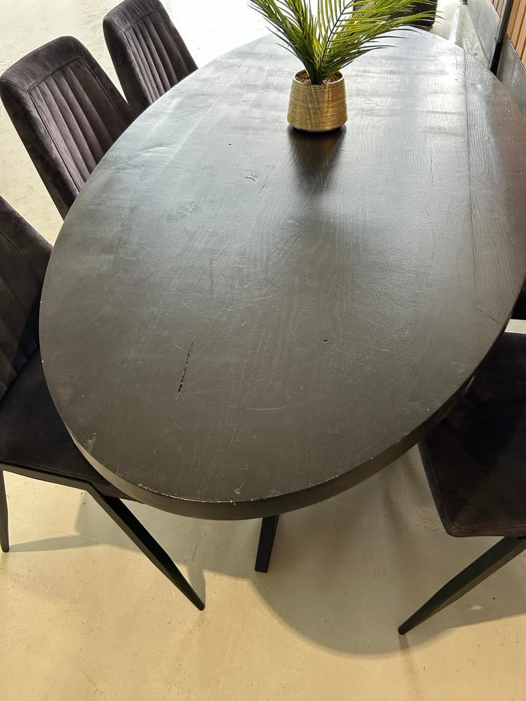 Schitterende ovale tafel met 6 velvet stoelen, ., ., Eikenhout, Zo goed als nieuw