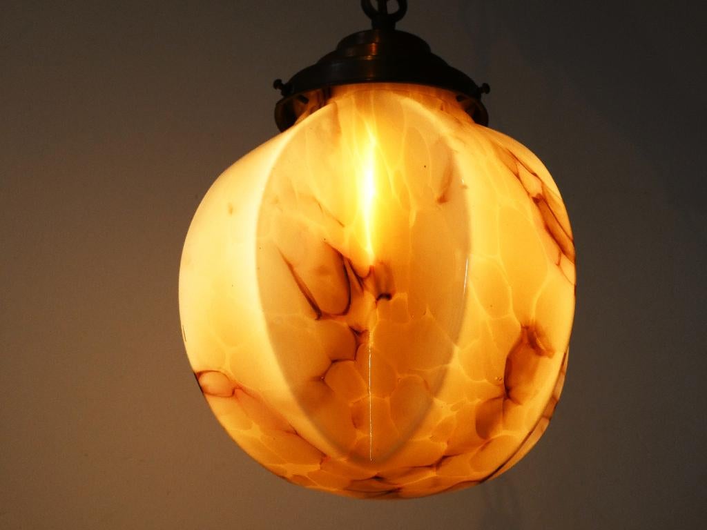 Unieke Art Deco opaline gemarmerde hanglamp ca. 1920 - 1930, Ophalen of Verzenden