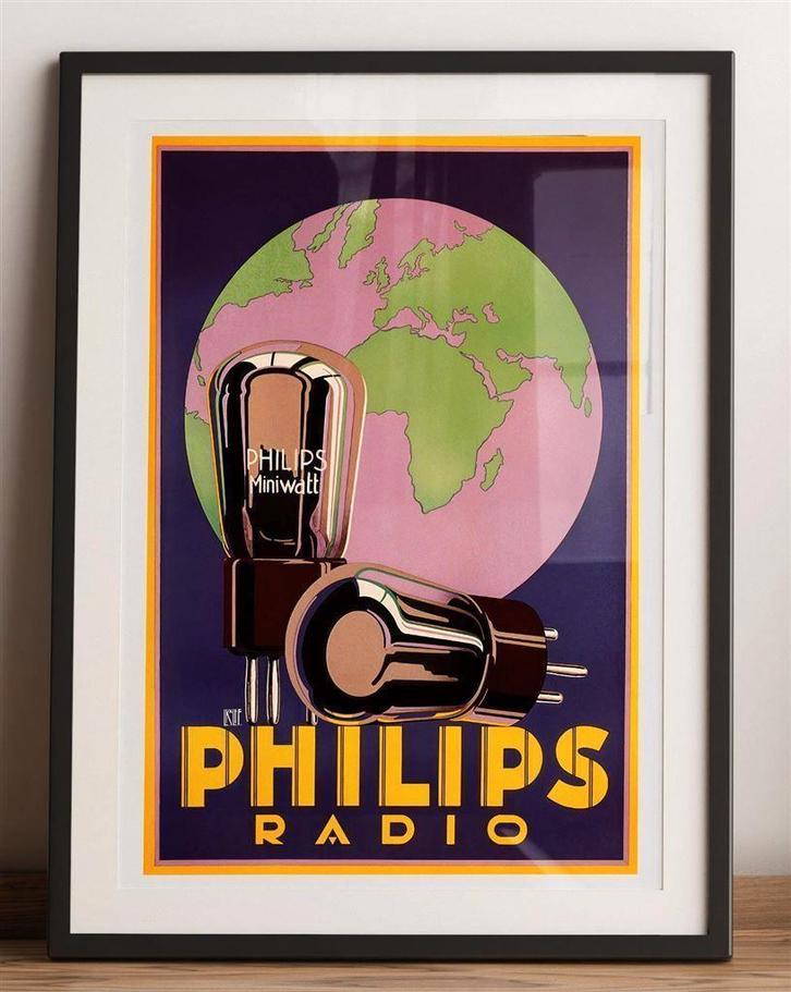 PHILIPS RADIO Art Deco Vintage Nederlandse Reclame poster, Verzamelen, Merken en Reclamevoorwerpen, Nieuw, Overige typen, Ophalen of Verzenden