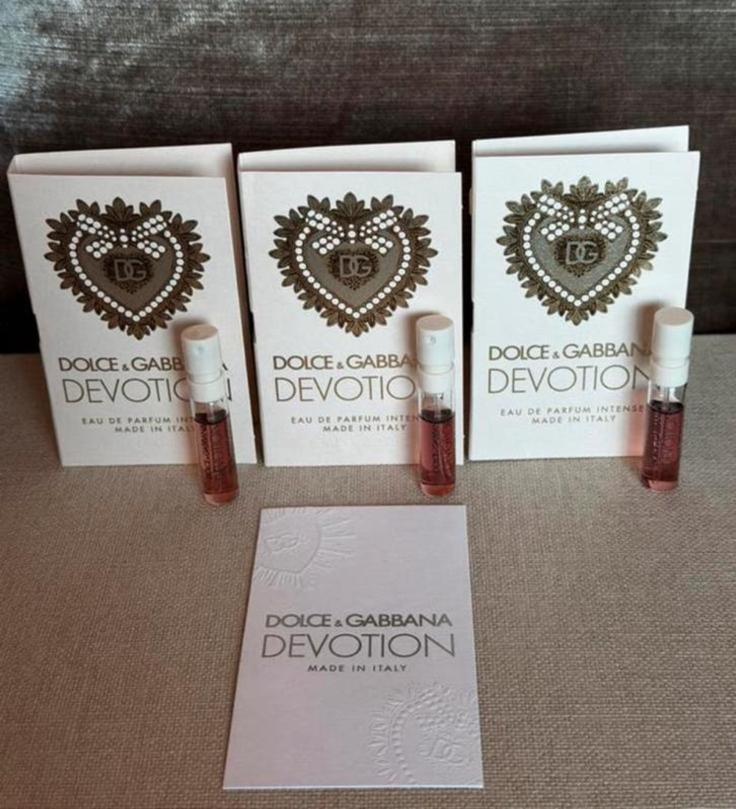 Dolce & Gabbana Devotion edp, 3 x travelsize+ parfumkaartje, Ophalen of Verzenden, Nieuw, Miniatuur, Gevuld