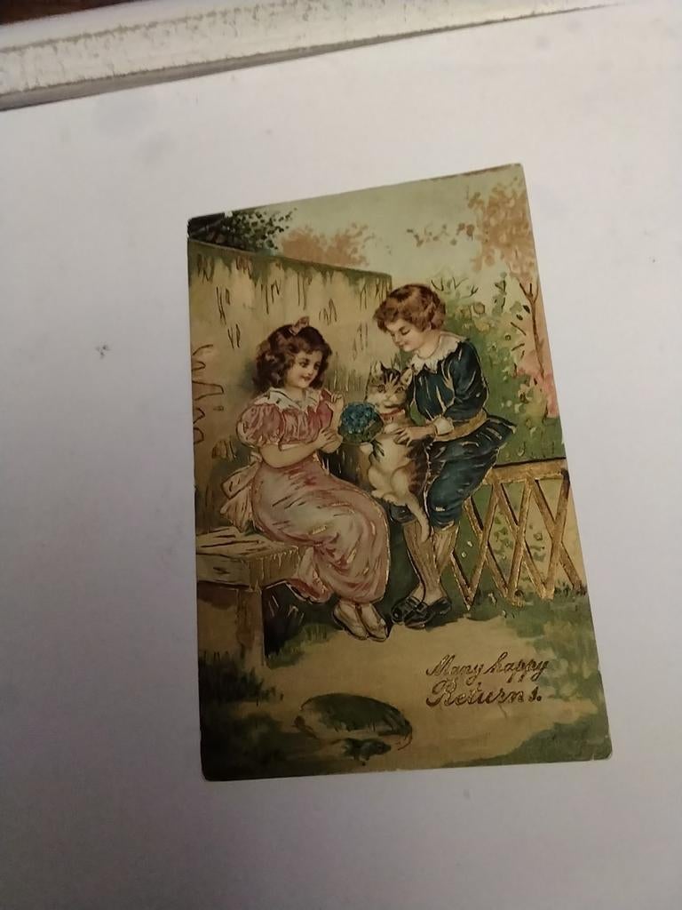 KINDEREN. MET POES. 1909, Ophalen of Verzenden, Voor 1920, Kinderen
