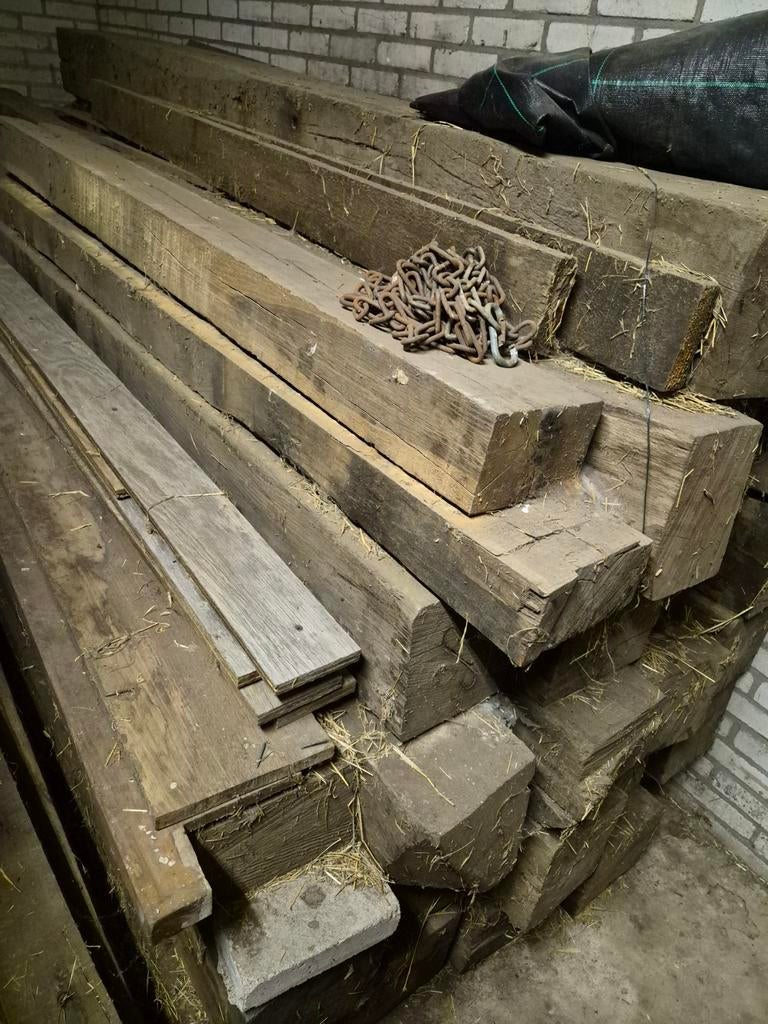 Eiken houten balken., Doe-het-zelf en Verbouw, Ophalen, Eiken, Balk, 50 mm of meer