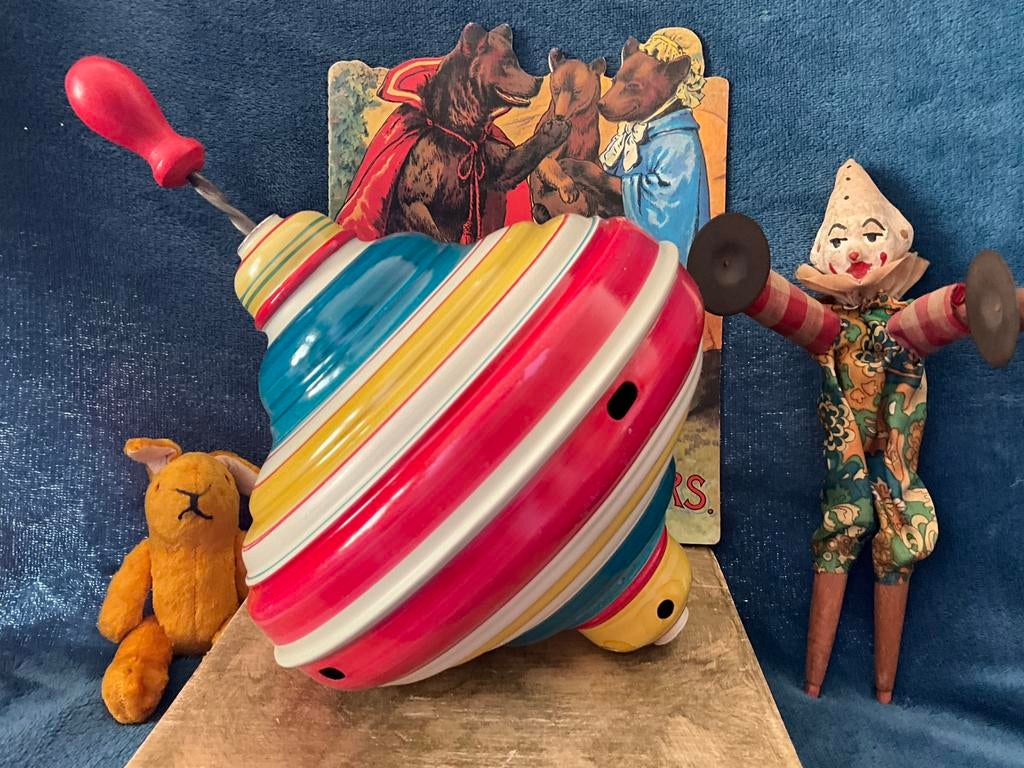 Antieke Blikken Bromtol met Houten Handvat ca 1940, Ophalen of Verzenden