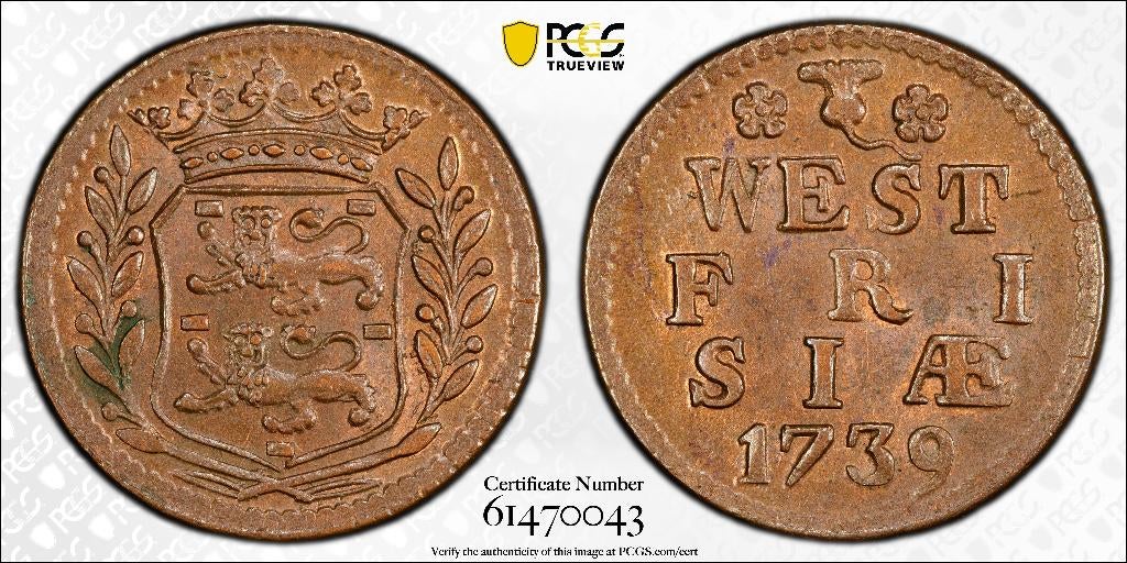 West-Friesland. Duit 1739 - PCGS MS63BN, Postzegels en Munten, Munten | Nederland, Ophalen of Verzenden, Vóór koninkrijk, Overige waardes