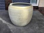 Mooie stoere aardewerk bloempot met grijs/gouden glans, Ophalen, Rond, Binnen, Zo goed als nieuw