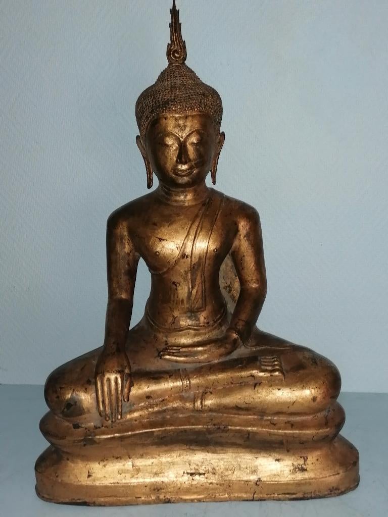 grote antiek vergulde bronze u-thong styl buddha 19e eeuw, Ophalen