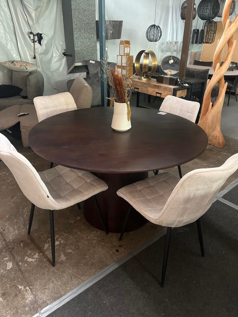 Ronde eettafel mangohout walnootkleur - Ø 130 cm, Ophalen, Nieuw