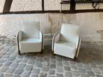Twee vintage Art Deco fauteuils  jaren 30 wit leer mahonie, Ophalen