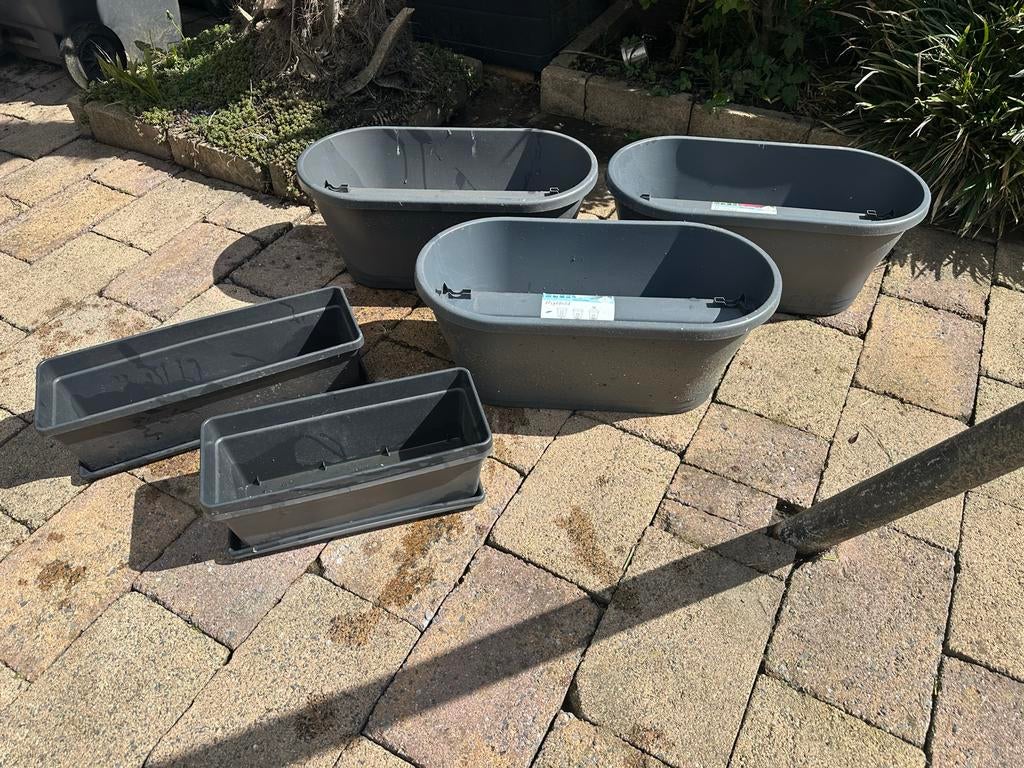 Elho balkon bloembakken en potten 5 stuks, Tuin en Terras, Bloembakken en Plantenbakken, Ophalen, Kunststof, Gebruikt, Minder dan 30 cm