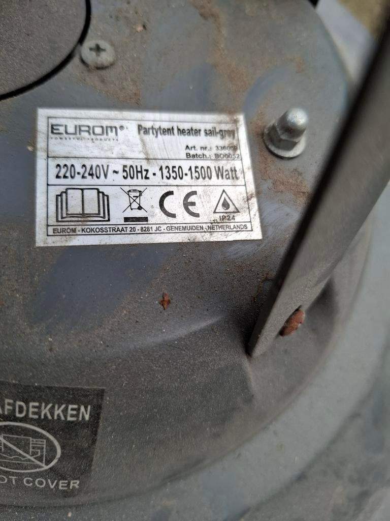 Eurom Partytent Heater Sail-Grey - Terrasverwarmer, Ophalen, Gebruikt, Elektrisch, Parasol