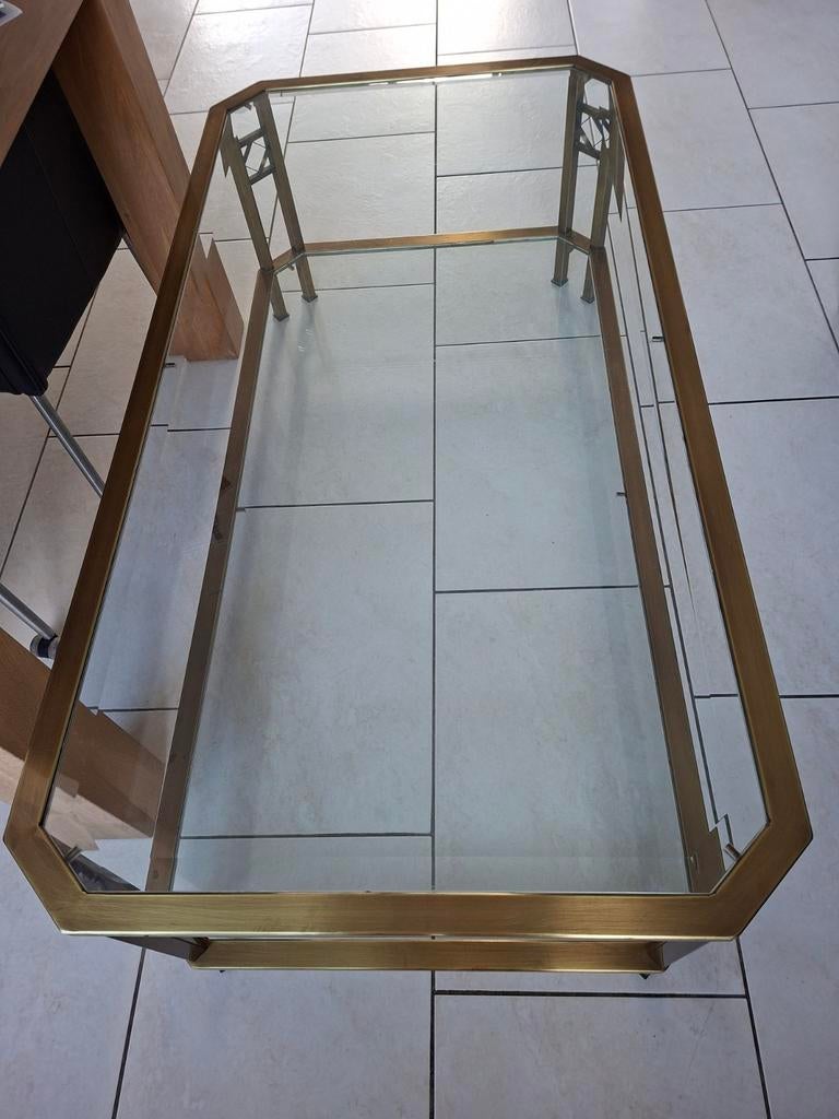 Salontafel met bronzen poten en glazen bladen, Huis en Inrichting, Tafels | Salontafels, Ophalen, Gebruikt, Glas