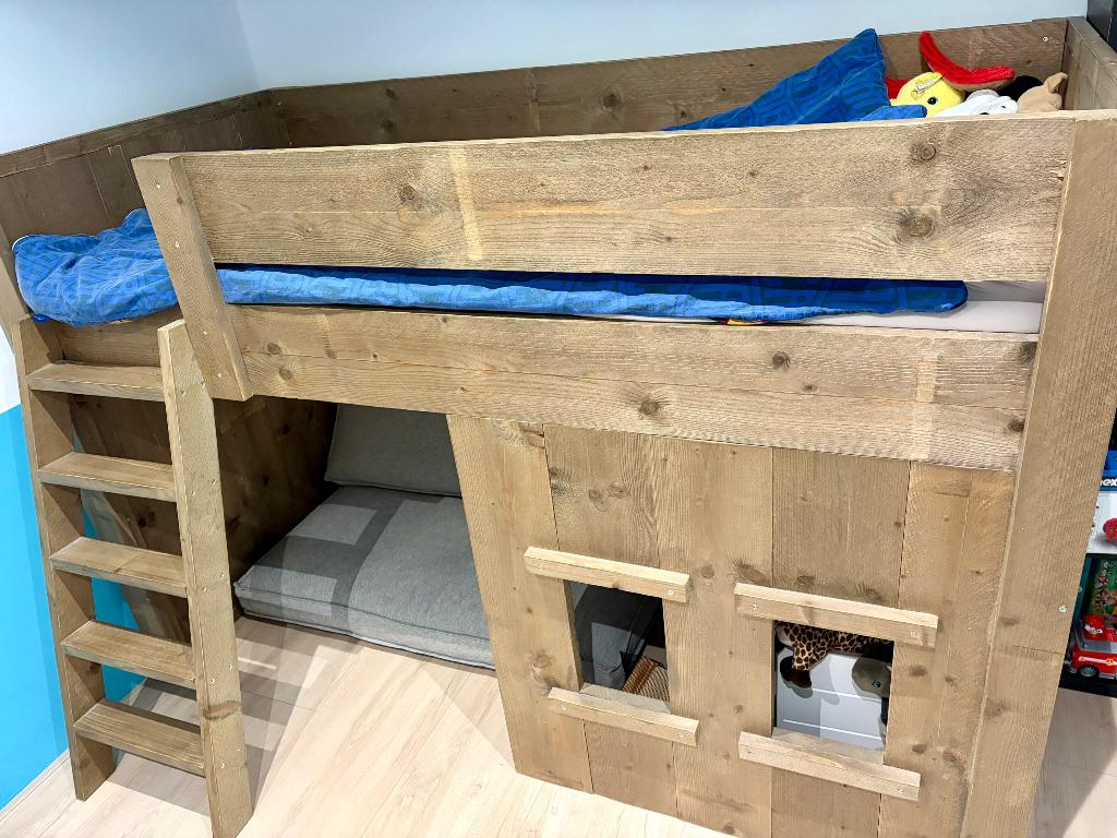 Steigerhout bed, Huis en Inrichting, Slaapkamer | Bedden, Ophalen, Gebruikt, 90 cm, Eenpersoons