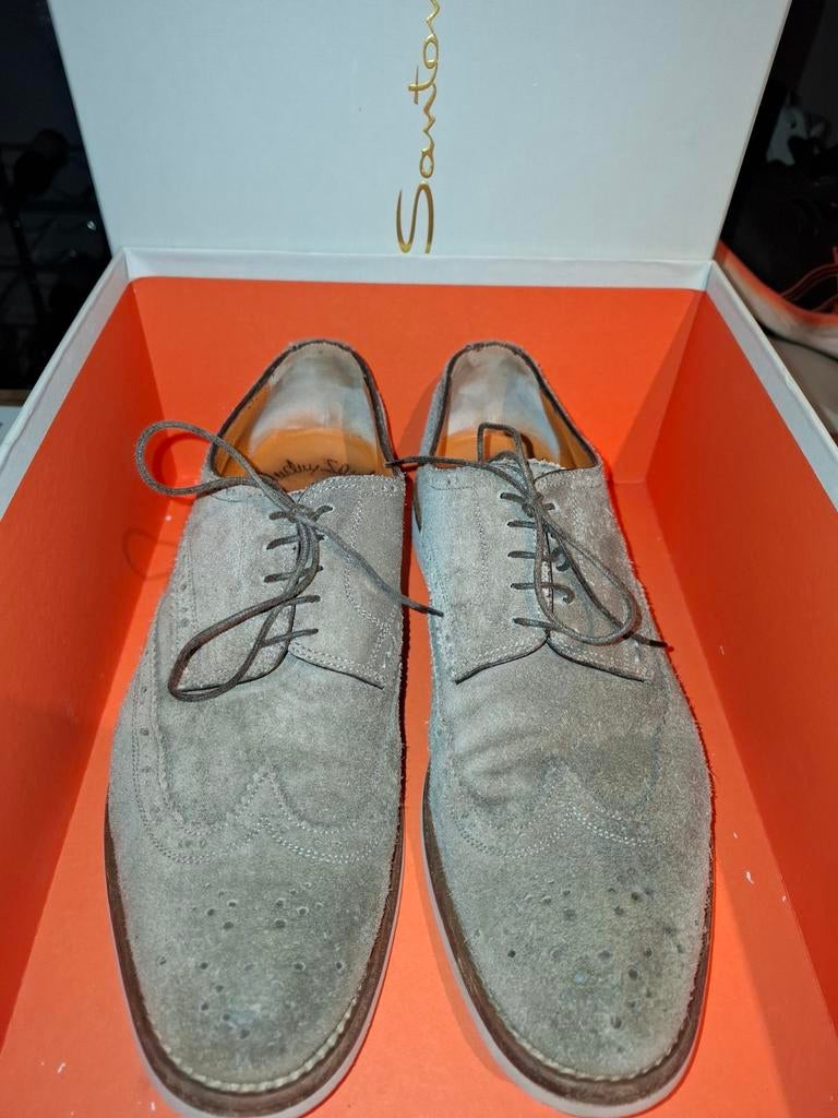 Bruine suède Santoni schoenen - Maat 7F, Bruin, Ophalen of Verzenden, Zo goed als nieuw, Santoni