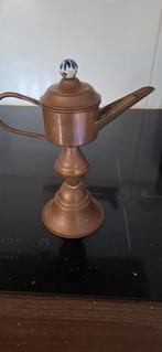 Antieke Koperen Snotneus Olie Lampje met Porseleinen Knop, Ophalen of Verzenden