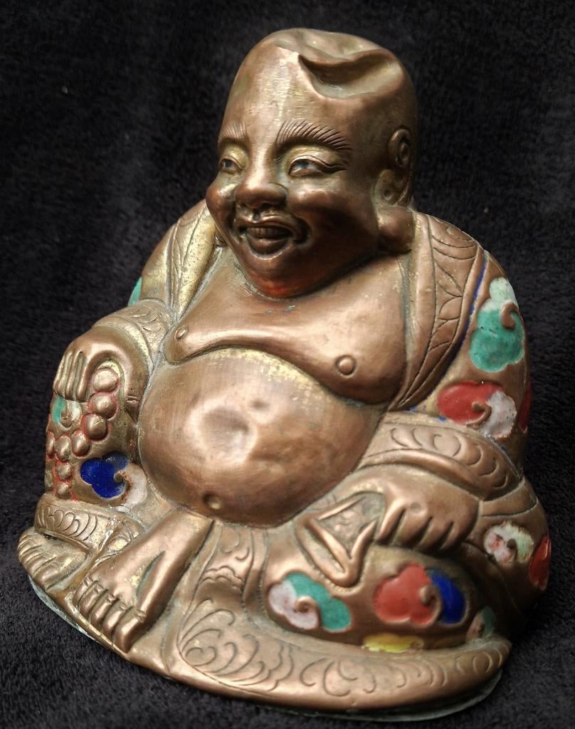 Antieke BOEDDHA met herseninfarct verguld koper & emaille, Antiek en Kunst, Ophalen of Verzenden