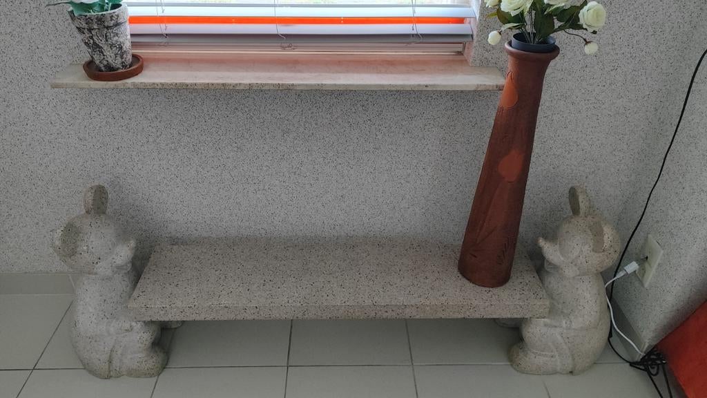 Prachtig granieten Mickey Mouse bank, of tafel, Ophalen, Zo goed als nieuw, Rechthoekig, 125 cm of meer