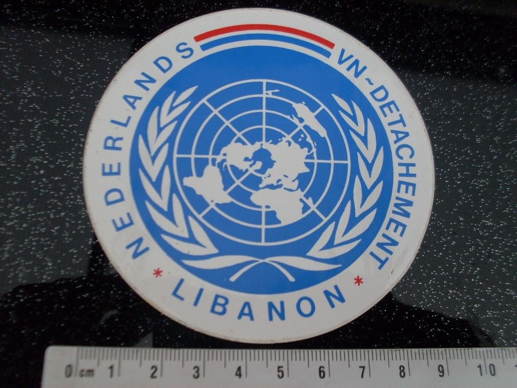 sticker nederlands vn-detachement libanon logo wapen embleem, Verzamelen, Verzenden, Zo goed als nieuw, Bedrijf of Vereniging