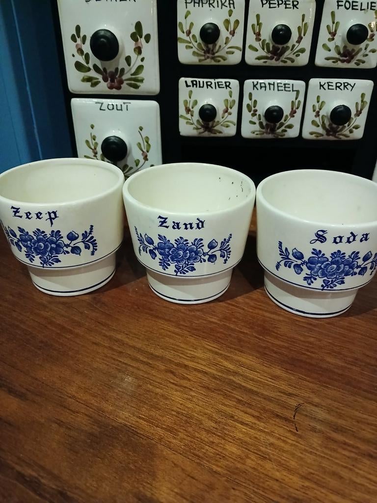Delfts Blauw Kruidenpotjes en Huisjes Set, Antiek en Kunst, Ophalen