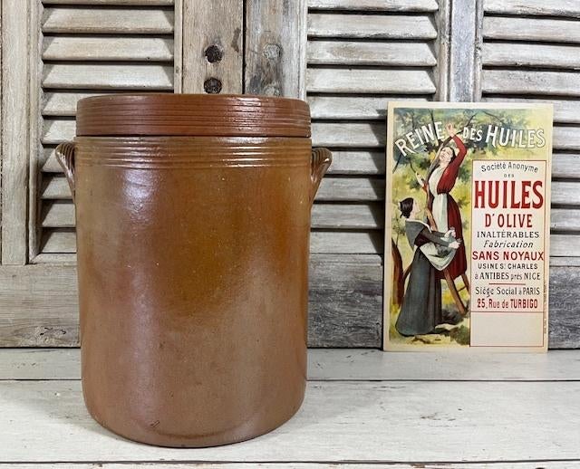 Antieke Franse olijven pot met deksel maat 6, Antiek en Kunst, Ophalen of Verzenden