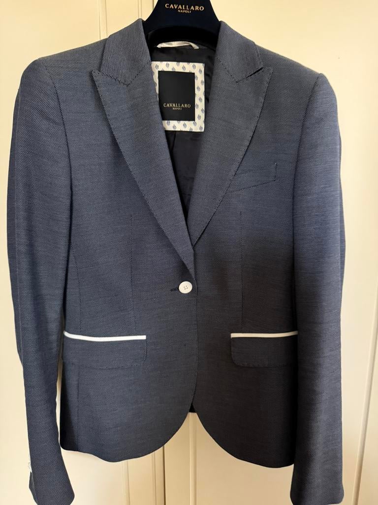 Cavallaro mooie blauw met wit dames blazer maat 38, Ophalen of Verzenden, Zo goed als nieuw, Maat 38/40 (M), Blauw