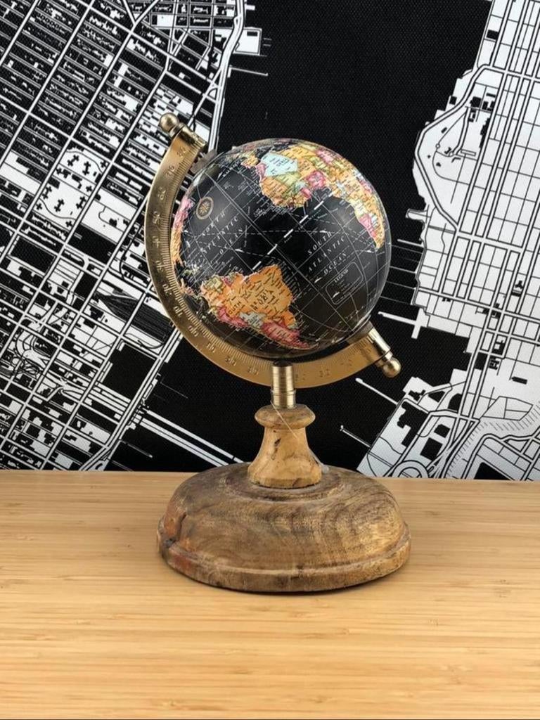 Wereldbol beeld Nieuw Decoratie 22 cm Hout & Metaal, Ophalen of Verzenden, Nieuw