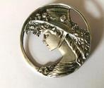 925 zilveren prachtige jugendstil broche floraal mooie dame, Ophalen, Zilver, Hanger