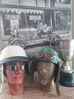 Antieke oude motorhelm,moterbril, antiek hoofd, Ophalen of Verzenden