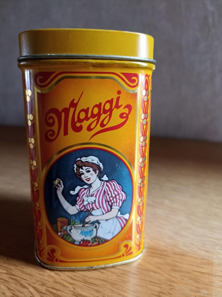 Maggi Art Deco stijl blikje uit 1953, Verzamelen, Blikken, Ophalen of Verzenden, Gebruikt, Overige
