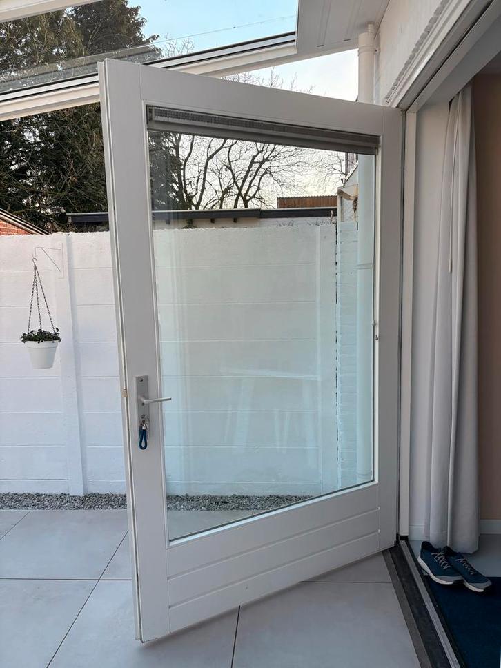 2 Grote Houten Buitendeuren met Glas - 230x147 cm, Doe-het-zelf en Verbouw, Deuren en Horren, Gebruikt, Buitendeur, 215 cm of meer