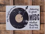 Neighbors listen to good music reclamebord van metaal deco, Info@deconoord.nl, Deco Noord, Nieuw, Ophalen of Verzenden