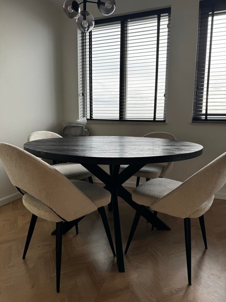 Ronde mangohout eettafel, Ophalen, Gebruikt, 100 tot 150 cm, Rond