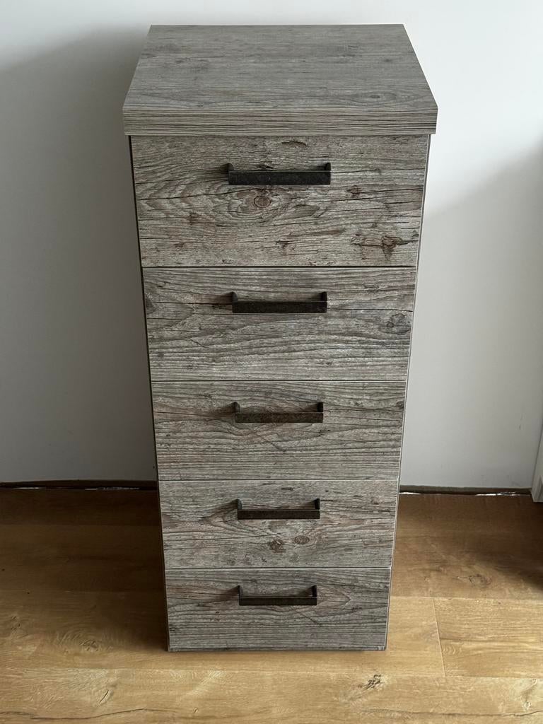 Ladekast in vergrijsd eiken look, Ophalen, Minder dan 50 cm, 100 tot 150 cm, Zo goed als nieuw