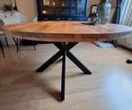 Ronde eettafel 130 cm met zwart metalen onderstel, Huis en Inrichting, Tafels | Eettafels, Gebruikt, Rond, Ophalen, Overige houtsoorten