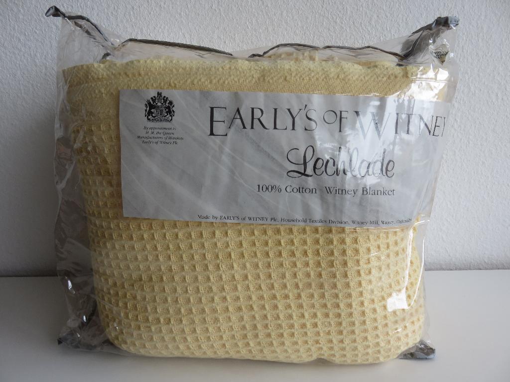 Early's of Witney botergele gebreide tweepersoons wafeldeken, Geel, Tweepersoons, Ophalen of Verzenden, Deken of Dekbed