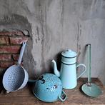 Oude emaille vergiet met steel koffiepot schuimspaan *Etage3, Gebruikt, ., Ophalen of Verzenden, .