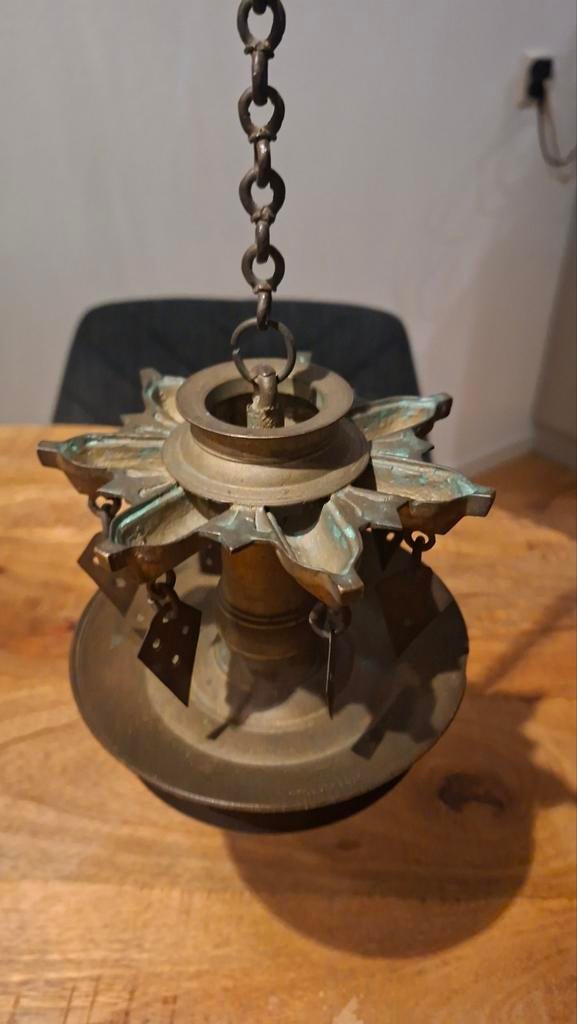 Antieke olielamp - Hanglamp in messing, Ophalen of Verzenden