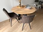 Ronde houten eettafel met stalen matrixpoot, Huis en Inrichting, Ophalen, Zo goed als nieuw, Rond, 100 tot 150 cm