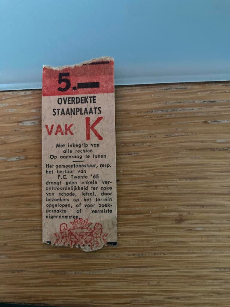 OUD JAREN 70 TICKET FC TWENTE DIEKMAN STADION, Verzamelen, Sportartikelen en Voetbal, Ophalen of Verzenden, Zo goed als nieuw