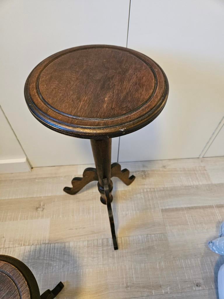 Set van 2 houten krukjes/bijzettafels, 38 en 60 cm hoog, Huis en Inrichting, Ophalen of Verzenden, Gebruikt, Hout